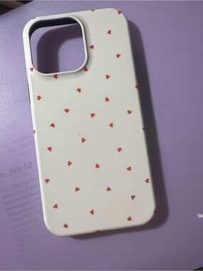 White Phone Case with Red Heart Print - Slim Protective Cover